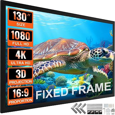 113-Inch Wall Mounted Projector Screen 16:9 HD PVC Home Theater Classroom Outdoor 4K 3D, Black
