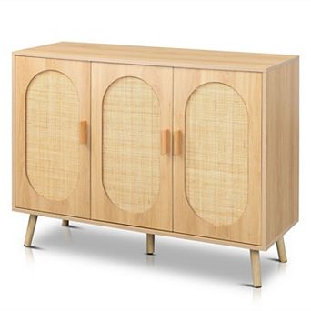 Rattan Door Sideboard Cabinet with Adjustable Shelves and Wide Top Surface