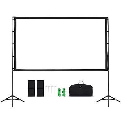 Portable 100-Inch Tripod Projection Screen Foldable Polyester Indoor Outdoor Viewing, Black