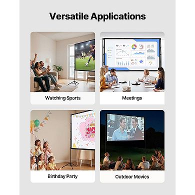 Portable 100-Inch Tripod Projection Screen Foldable Polyester Indoor Outdoor Viewing, Black