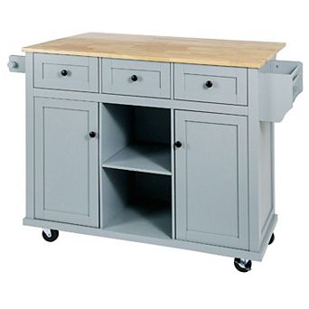 Kitchen Island Cart with Towel Bar, Spice Rack and Adjustable Shelves