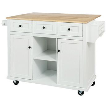 Kitchen Island Cart with Towel Bar, Spice Rack and Adjustable Shelves