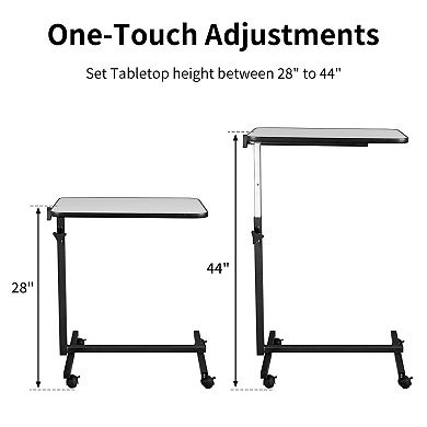 Adjustable Overbed Table with Wheels, Rolling Bedside Laptop Desk and Locking Casters