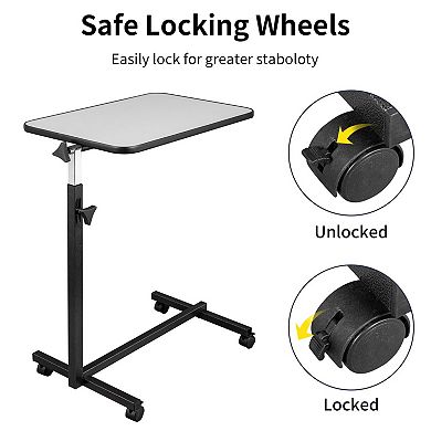Adjustable Overbed Table with Wheels, Rolling Bedside Laptop Desk and Locking Casters