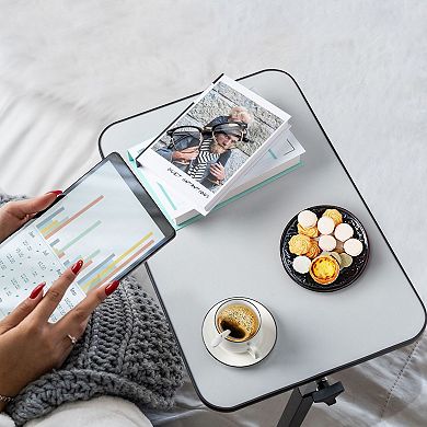 Adjustable Overbed Table with Wheels, Rolling Bedside Laptop Desk and Locking Casters