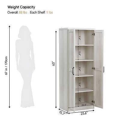 Freestanding Vertical Storage Cabinet with Enclosed Shelves and Recessed Doors