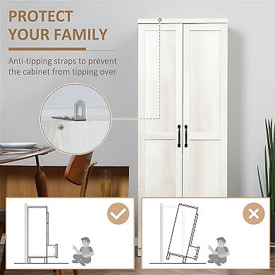 Freestanding Vertical Storage Cabinet with Enclosed Shelves and Recessed Doors