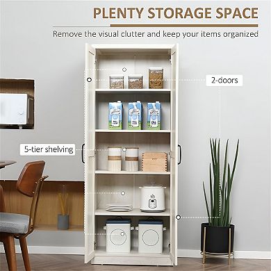 Freestanding Vertical Storage Cabinet with Enclosed Shelves and Recessed Doors