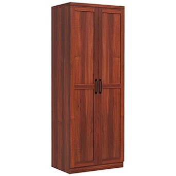Freestanding Vertical Storage Cabinet with Enclosed Shelves and Recessed Doors