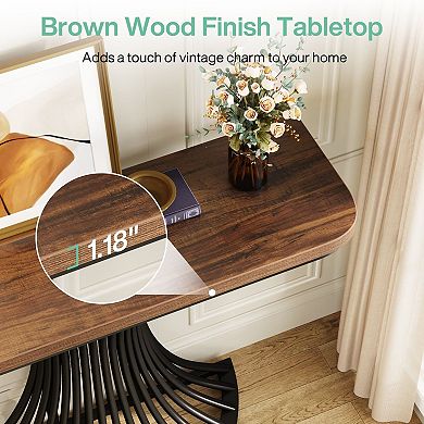 Half Circle Console Table with Metal Frame, Sofa Table for Entryway or Hallway