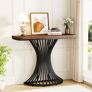 Half Circle Console Table with Metal Frame, Sofa Table for Entryway or Hallway