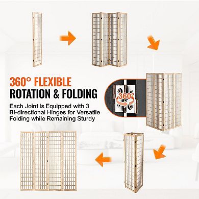 4 Panel Folding Room Divider with Grid Design, Wood Privacy Screen