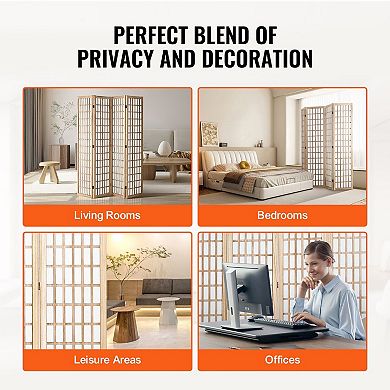 4 Panel Folding Room Divider with Grid Design, Wood Privacy Screen