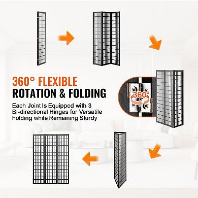 Folding Room Divider Screen 3 Panel, Japanese Grid Style Privacy Divider