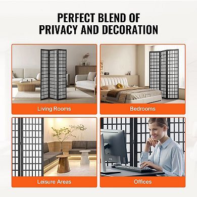 Folding Room Divider Screen 3 Panel, Japanese Grid Style Privacy Divider