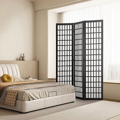 Folding Room Divider Screen 3 Panel, Japanese Grid Style Privacy Divider