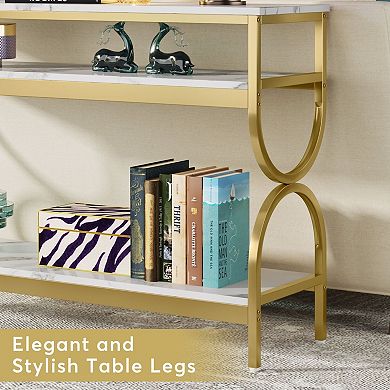 Slim Entryway Table with Open Storage Shelves for Living Room