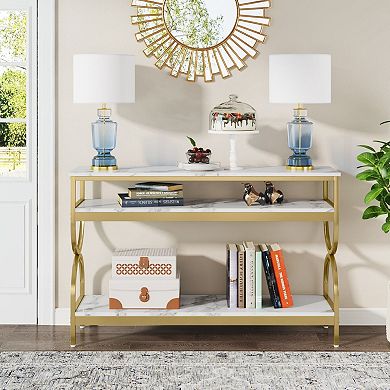 Slim Entryway Table with Open Storage Shelves for Living Room
