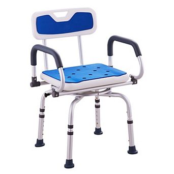 Blue Shower Chair with Rotating Seat, Soft Backrest, and 4-Level Height Adjustment for Adults