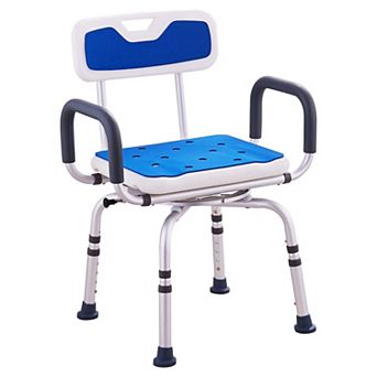 Blue Shower Chair with Rotating Seat, Armrests, and 4-Level Height Adjustment for Adults
