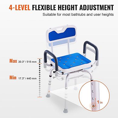 Blue Shower Chair with Rotating Seat, Armrests, and 4-Level Height Adjustment for Adults