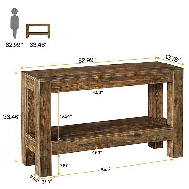 Rustic Farmhouse Console Table with Storage Shelves for Entryway