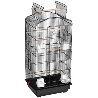 Iron Wire Bird Cage with Anti-Corrosive Coating, 4 Feeding Doors, and Safe Bar Spacing - Black