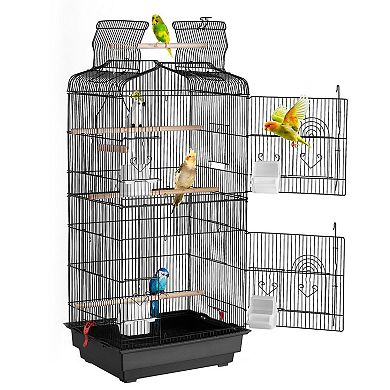 Iron Wire Bird Cage with Anti-Corrosive Coating, 4 Feeding Doors, and Safe Bar Spacing