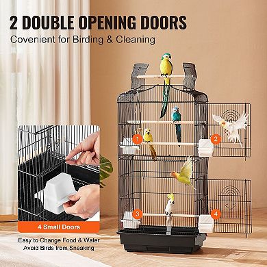 Iron Wire Bird Cage with Anti-Corrosive Coating, 4 Feeding Doors, and Safe Bar Spacing