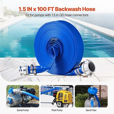 Backwash Hose Kit with Stainless Steel Clamps for Water, Sewage, and Irrigation, Blue