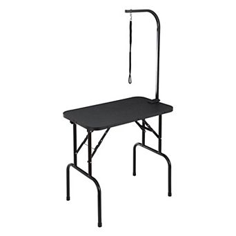 Pet Grooming Table with Adjustable Arms, Non-Slip Tabletop, and Lower Storage Shelf for Home
