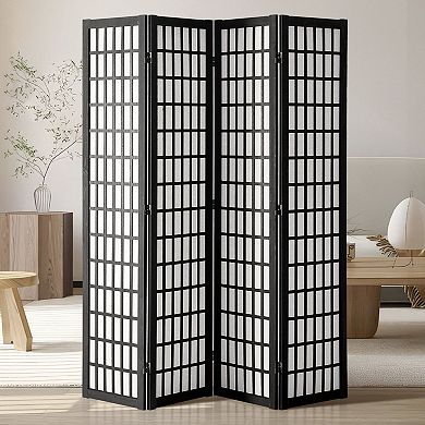 Japanese Style Folding Room Divider Screen, 4 Panel Privacy Screen for Bedroom or Office