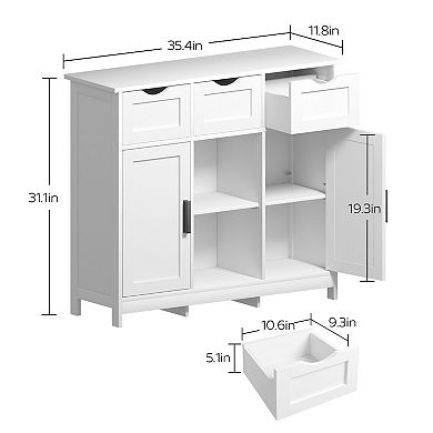 Multi-Use Storage Cabinet with 3 Drawers and 2 Doors, Buffet or Coffee Bar Cabinet