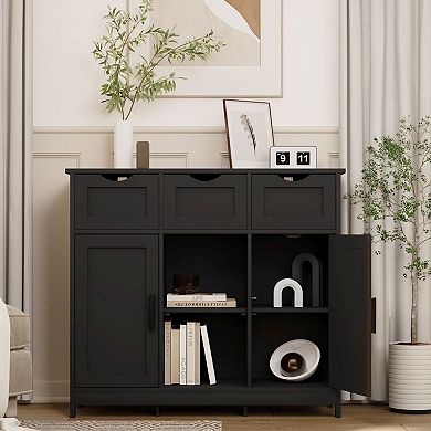 Multi-Use Storage Cabinet with 3 Drawers and 2 Doors, Buffet or Coffee Bar Cabinet