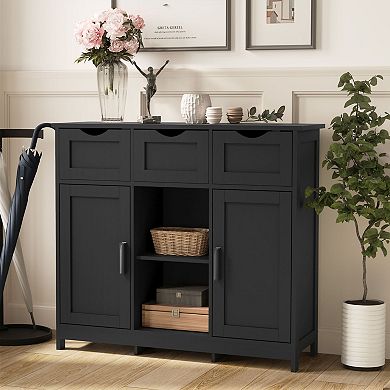 Multi-Use Storage Cabinet with 3 Drawers and 2 Doors, Buffet or Coffee Bar Cabinet