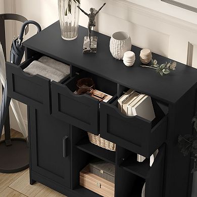 Multi-Use Storage Cabinet with 3 Drawers and 2 Doors, Buffet or Coffee Bar Cabinet