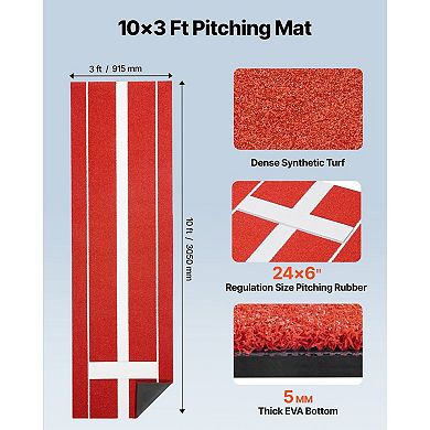 Softball Pitching Mat with Inlaid Rubber and Stride Lines for Indoor and Outdoor Use