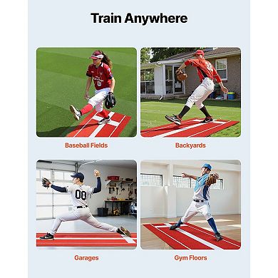 Softball Pitching Mat with Inlaid Rubber and Stride Lines for Indoor and Outdoor Use