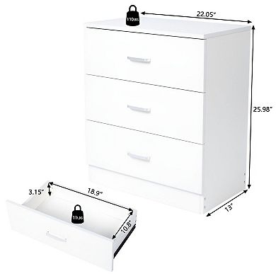 Modern 3-Drawer Dresser with Smooth Glide Drawers for Multi-Room Use - White