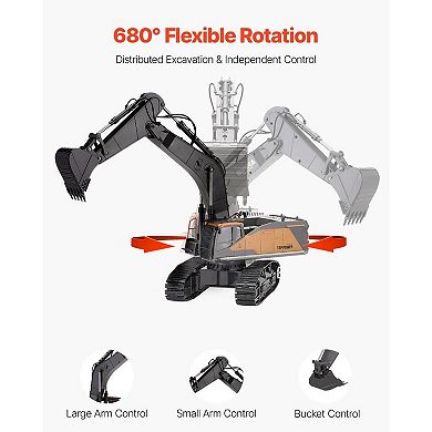 Remote Control Excavator Toy 1:14 Scale with Metal Digging Bucket and Rubber Tracks