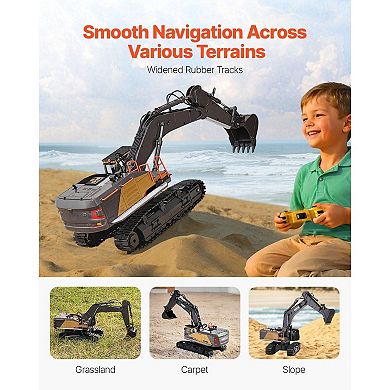 Remote Control Excavator Toy 1:14 Scale with Metal Digging Bucket and Rubber Tracks