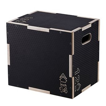 Wooden Plyo Jump Box with 3 Adjustable Heights, Plywood Training Box for Jump and Step-Ups