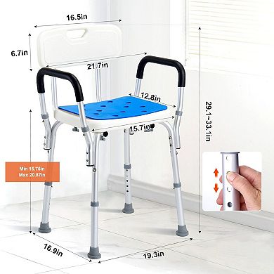 Shower Chair with Back and Arms, Adjustable Height Bath Seat with Drainage Holes, Multicolor