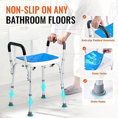 Shower Chair with Back and Arms, Adjustable Height Bath Seat with Drainage Holes, Multicolor