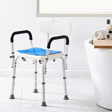 Shower Chair with Back and Arms, Adjustable Height Bath Seat with Drainage Holes, Multicolor