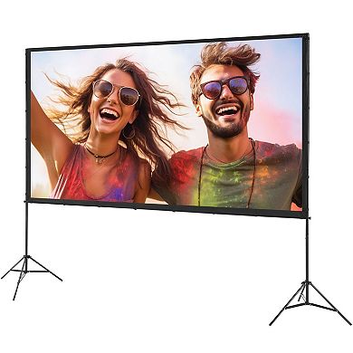 Indoor Outdoor 120-Inch Projector Screen with Stand, Wide Viewing Angle Display, Black