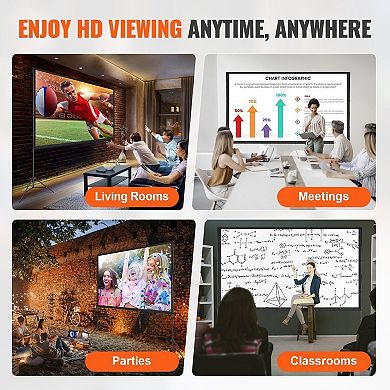 Indoor Outdoor 120-Inch Projector Screen with Stand, Wide Viewing Angle Display, Black
