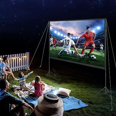 Indoor Outdoor 120-Inch Projector Screen with Stand, Wide Viewing Angle Display, Black