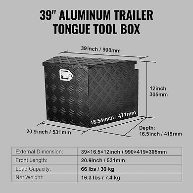 Trailer Tongue Toolbox Aluminum Locking Storage for RV and Flat Trailer