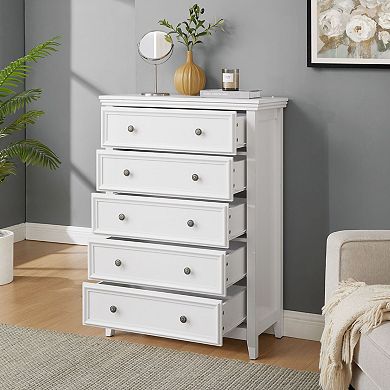 5-Drawer Storage Cabinet with Metal Handles for Bedroom or Office - White